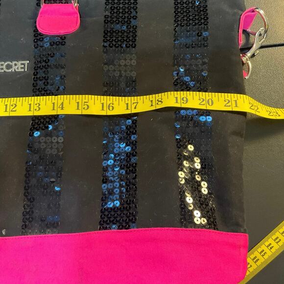 Victoria Secret Pink and Black Sequin Stripe Weekender Shoulder Tote Bag - Picture 4 of 9
